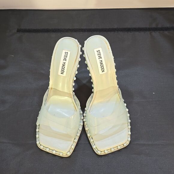 BRAND NEW STEVE MADDEN ZABRINA  OPEN-TOE SLIDE STILETTO HEEL WITH RHINESTONES - Picture 4 of 16